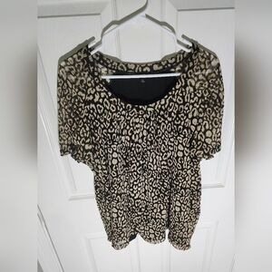 Rafaella Womens Leopard Print Mesh Lined Top 2X